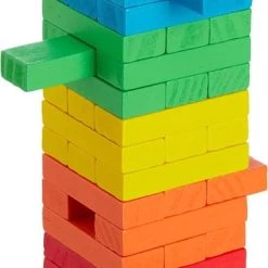 Relaxdays Blokkenspel Gekleurd - Stapeltoren - Houten Toren Spel - Blokkentoren Stapelspel