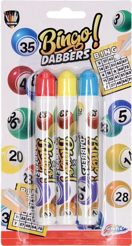 Grafix 6x Bingo Stiften/markers - Blauw - Geel - Rood - Bingo Dabbers 2 Grafix 6x Bingo Stiften/markers - Blauw - Geel - Rood - Bingo Dabbers - Afbeelding 2