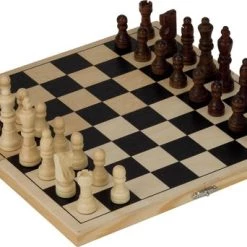 Goki Houten Schaakbord Opvouwbaar 26 X 26 Cm Inclusief Schaakstukken - Schaakspel - Schaken