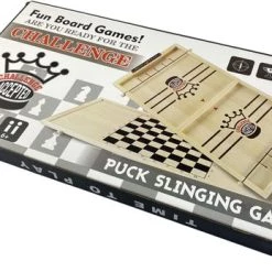 Puck Battle Bordspel Van WDMT | 30 X 60 X 3 Cm | Houten Bordspel | Inclusief Schaakspel | Sjoel Battle | Slingpuck Game | Snelheidsspel | Drank Spel 2 Personen