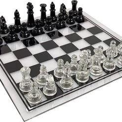 Ubergames Glas Schaakspel - Prachtig Zwart Wit - 30x30 Cm - In Doos - Prachtig Staunton Design Top Kwaliteit Klasse En Geweldig