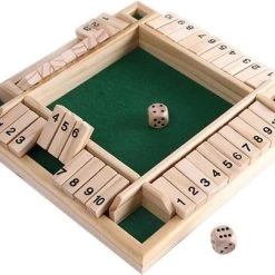 Deluxe HB Sluit De Doos - Zinaps Deluxe 4-Player Sluit De Doos Houten Tafel Game Classic Dice Game Board Toy, Brown- (WK 02127)