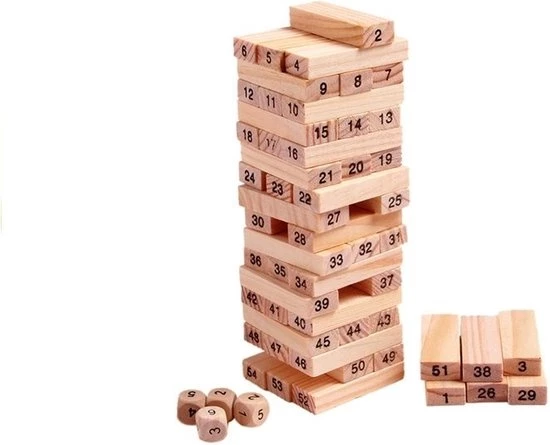 Viking Choice Jenga - Vallende Toren - Spel Met Dobbelstenen - 54 Delig 3 Viking Choice Jenga - Vallende Toren - Spel Met Dobbelstenen - 54 Delig - Afbeelding 3