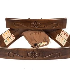 Helena Wood Art Handgemaakte Ovale Rummy Speelset - Okey - Luxe Uitgave - Inclusief Tas - Rummi