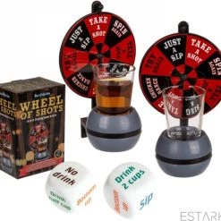 ESTARK Drankspel / Drinkspel - Draaiwiel Met Opdrachten - Shotglas - Dobbelstenen Met Doe Opdracht - Roulette - Drankspelletje - Drink - Drank - Spel - Drinken - Shots - Party - Partyspel - Dobbelen - LUXE SET - 4 Delig