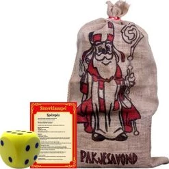Merkloos Sinterklaas Spel Met Gele Dobbelsteen En Cadeauzak 60 X 102 Cm - Pakjesavond Sinterklaasspel Dobbelstenen Set