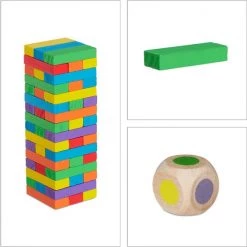 Relaxdays Blokkenspel Gekleurd - Stapeltoren - Houten Toren Spel - Blokkentoren Stapelspel -spellen-voor-volwassenen Verkoopwinkel 550x550 36