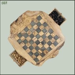 Schaakset Olijfolie & Honing Met Laden - Schaakspel - Schaakstukken - Schaakbord - Schaken - Bordspel - Handgemaakt - Cadeau - Kado - Hout - Zwart - Volwassenen & Kinderen - 55 X 55 X 10 Cm -spellen-voor-volwassenen Verkoopwinkel 550x551 1