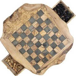 Schaakset Olijfolie & Honing Met Laden - Schaakspel - Schaakstukken - Schaakbord - Schaken - Bordspel - Handgemaakt - Cadeau - Kado - Hout - Zwart - Volwassenen & Kinderen - 55 X 55 X 10 Cm -spellen-voor-volwassenen Verkoopwinkel 550x561 1