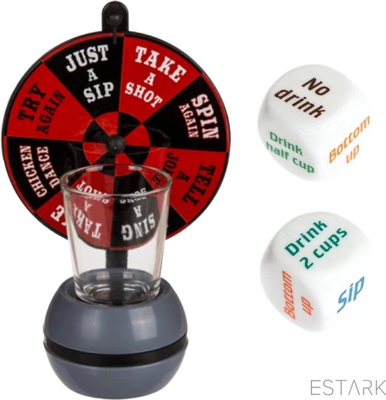 ESTARK Drankspel / Drinkspel - Draaiwiel Met Opdrachten - Shotglas - Dobbelstenen Met Doe Opdracht - Roulette - Drankspelletje - Drink - Drank - Spel - Drinken - Shots - Party - Partyspel - Dobbelen - LUXE SET - 4 Delig 8 ESTARK Drankspel / Drinkspel - Draaiwiel Met Opdrachten - Shotglas - Dobbelstenen Met Doe Opdracht - Roulette - Drankspelletje - Drink - Drank - Spel - Drinken - Shots - Party - Partyspel - Dobbelen - LUXE SET - 4 Delig - Afbeelding 8