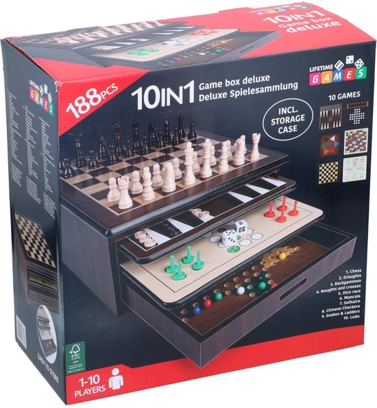 Life-time Spellendoos Deluxe In Houten Kist. 10-in-1 32,5x32,5x15cm 1 Life-time Spellendoos Deluxe In Houten Kist. 10-in-1 32,5x32,5x15cm