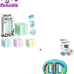 2 Stuks - Happy Trendz - Fidget Bean Puzzle 2in1 + Infinity Cube Blauw | Speelgoed | Rage | Puzzel Blauw | Stress Bal | Friemel Puzzel Bal | Nieuw Model Fidget | Fidget Infinity Cube