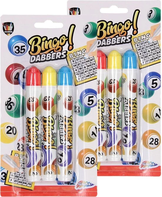 Grafix 6x Bingo Stiften/markers - Blauw - Geel - Rood - Bingo Dabbers 1 Grafix 6x Bingo Stiften/markers - Blauw - Geel - Rood - Bingo Dabbers